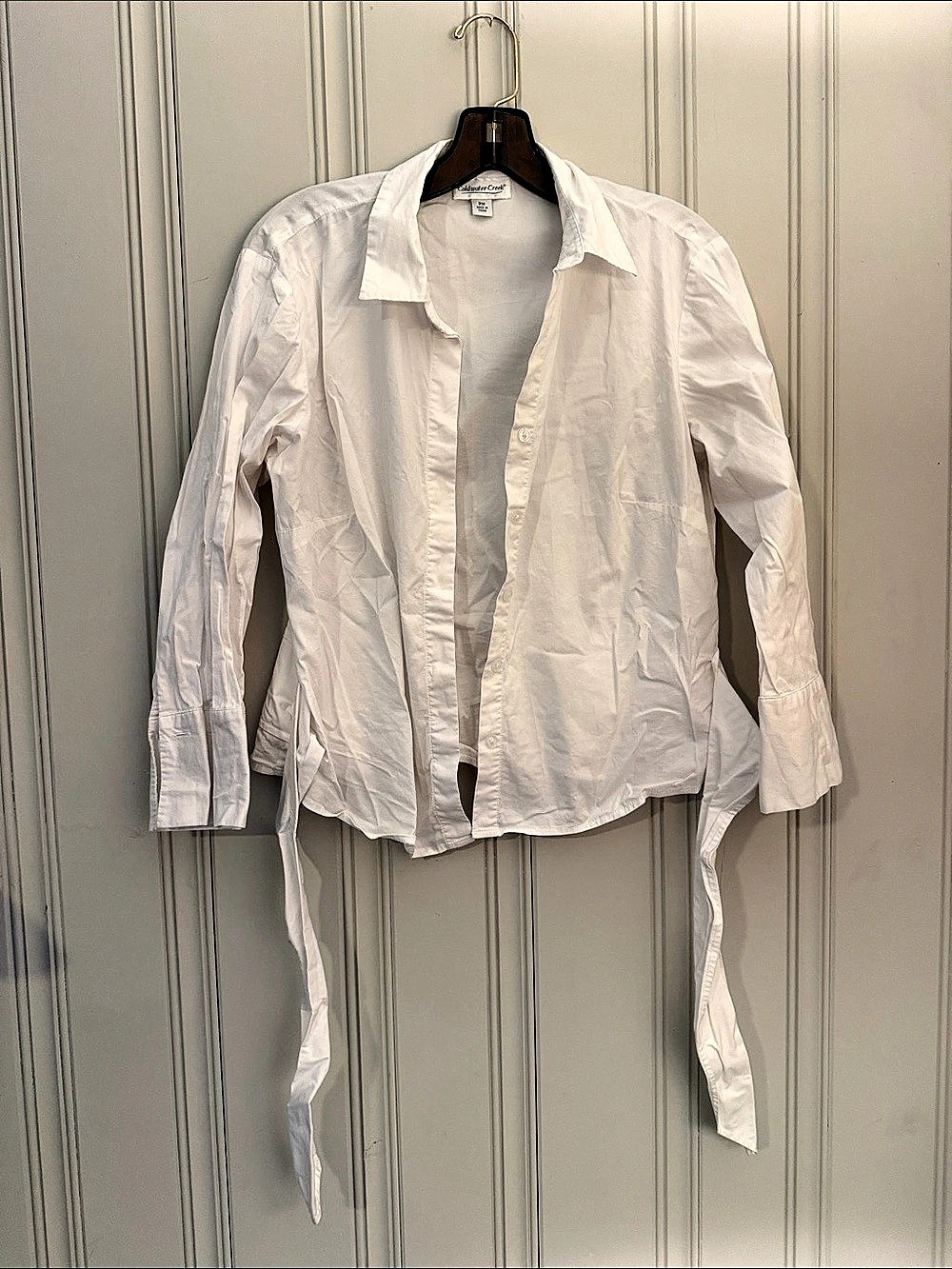 Coldwater Creek White Tie-Front Shirt Size Medium